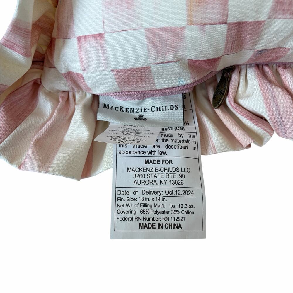 NEW MacKenzie-Childs Rosy Check Ruffle Lumbar Throw Pillow 14x18x6 - Picture 4 of 9